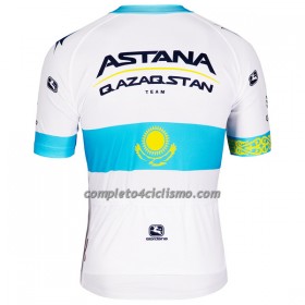 Maglia 2022 Astana Qazaqstan Campione Kazako Manica Corta Blu Bianco
